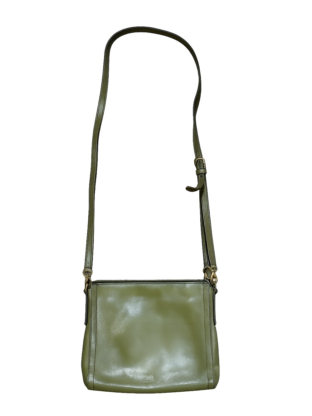 Fossil Olive Green Leather Crossbody Bag Adjustable Strap Zip Top Purse